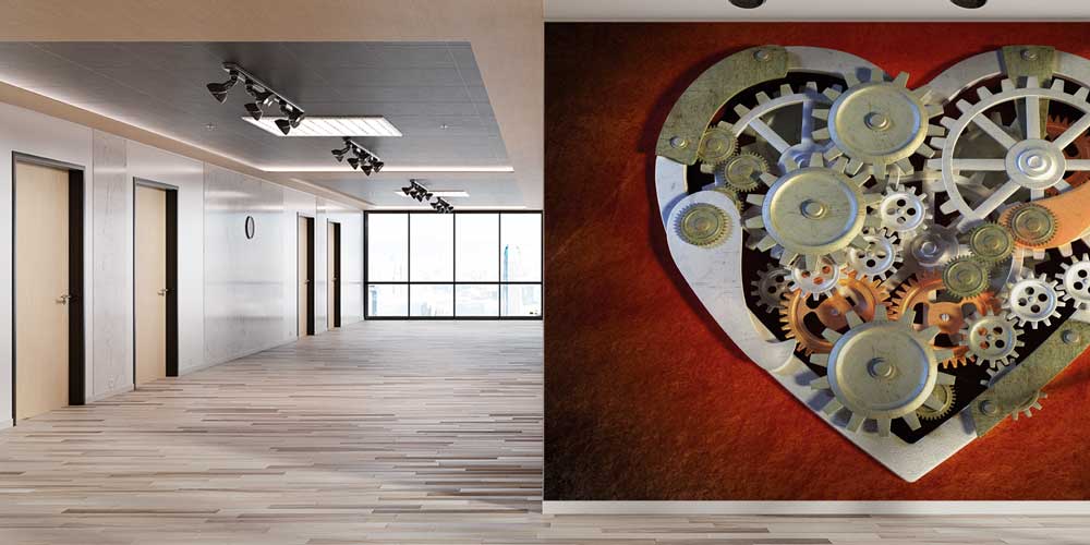 Mekanik Kalp Çarkları Temalı Duvar Giydirme 12658