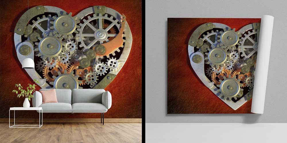 Mekanik Kalp Çarkları Temalı Duvar Giydirme 12658