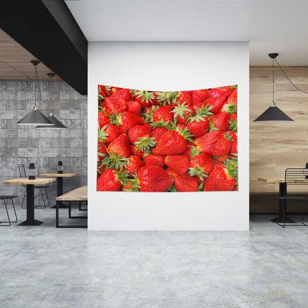 healthy-food-wall-art-12589-00 Taze Çilek Desenli Sağlıklı Beslenme Duvar Örtüsü Kumaş Baskı 12589
