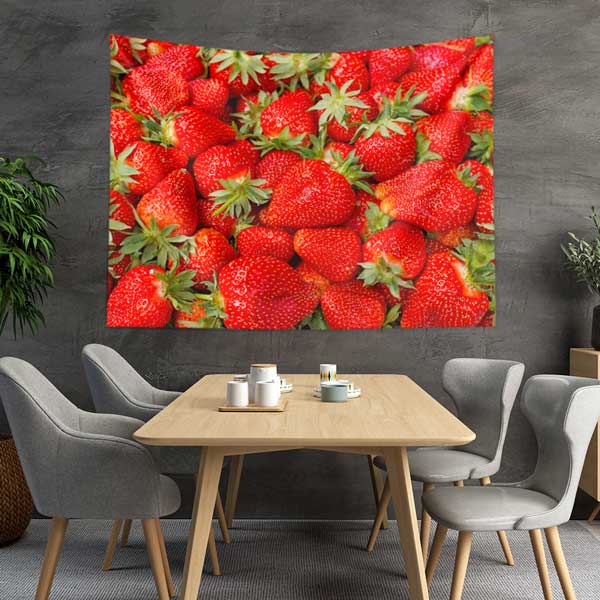 Taze Çilek Desenli Sağlıklı Beslenme Duvar Örtüsü Kumaş Baskı 12589