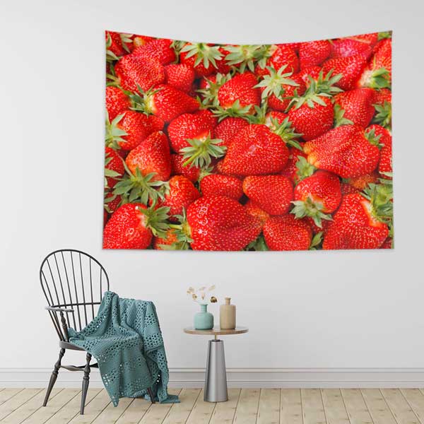 Taze Çilek Desenli Sağlıklı Beslenme Duvar Örtüsü Kumaş Baskı 12589