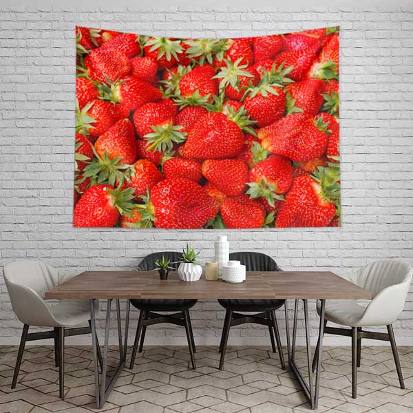 Taze Çilek Desenli Sağlıklı Beslenme Duvar Örtüsü Kumaş Baskı 12589