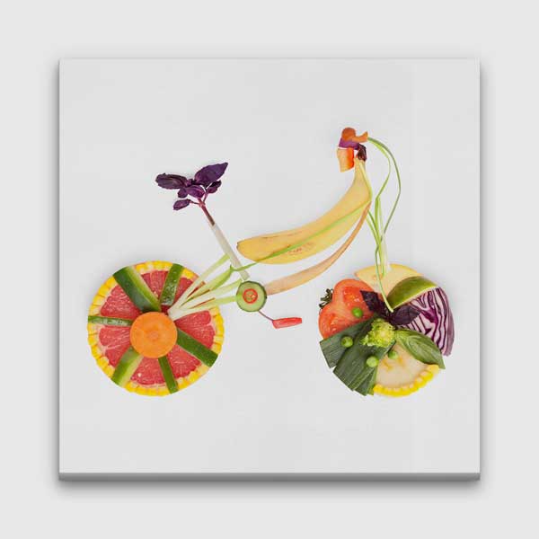Meyve ve Sebzelerle Bisiklet Tasarımlı Kanvas Duvar Tablosu – 12637
