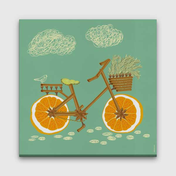 Portakal Tekerlekli Bisiklet İllüstrasyonlu Kanvas Duvar Tablosu – 12639