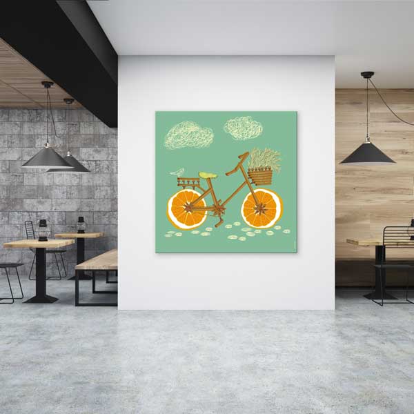 Portakal Tekerlekli Bisiklet İllüstrasyonlu Kanvas Duvar Tablosu – 12639