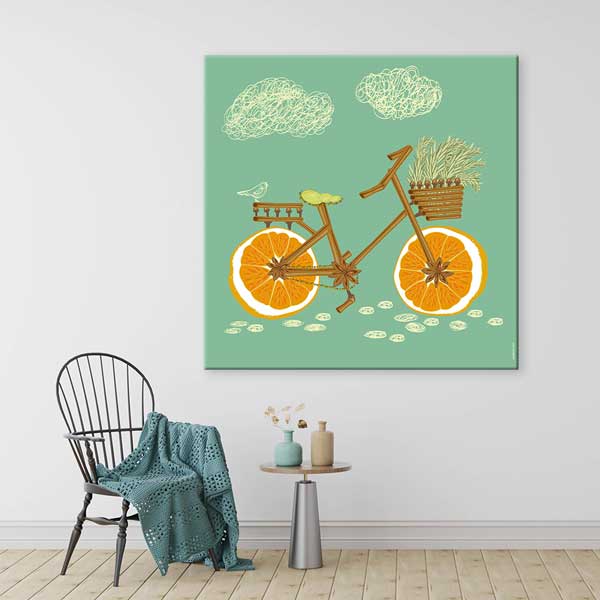 Portakal Tekerlekli Bisiklet İllüstrasyonlu Kanvas Duvar Tablosu – 12639