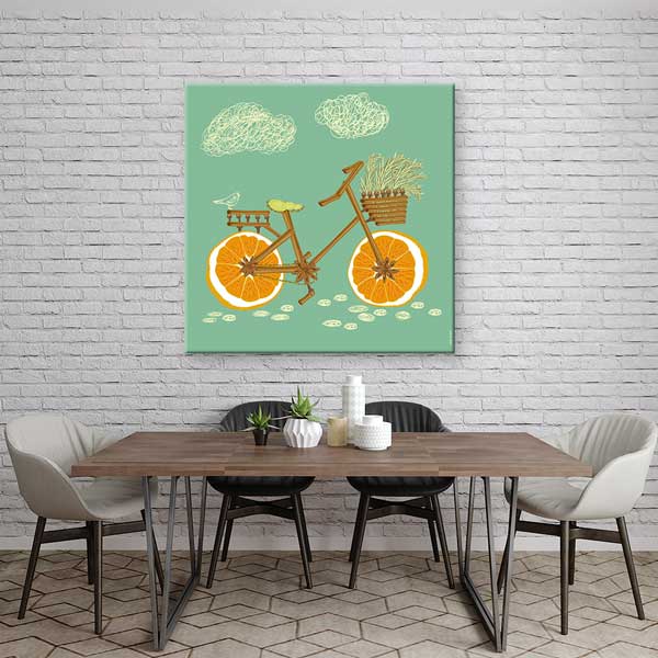 Portakal Tekerlekli Bisiklet İllüstrasyonlu Kanvas Duvar Tablosu – 12639