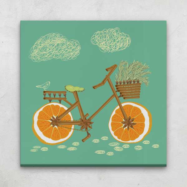 Portakal Tekerlekli Bisiklet İllüstrasyonlu Kanvas Duvar Tablosu – 12639