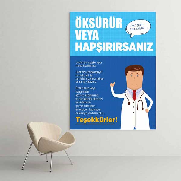 Öksürük ve Hapşırık Hijyeni Eğitici Okul Poster Tablo – B-748