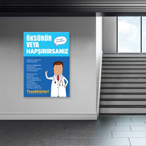 Öksürük ve Hapşırık Hijyeni Eğitici Okul Poster Tablo – B-748