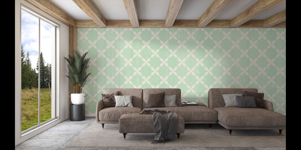 Yaprak Motifli Geometrik Desen Duvar Kağıdı 5234