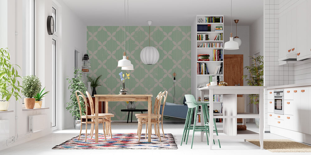 Yaprak Motifli Geometrik Desen Duvar Kağıdı 5234