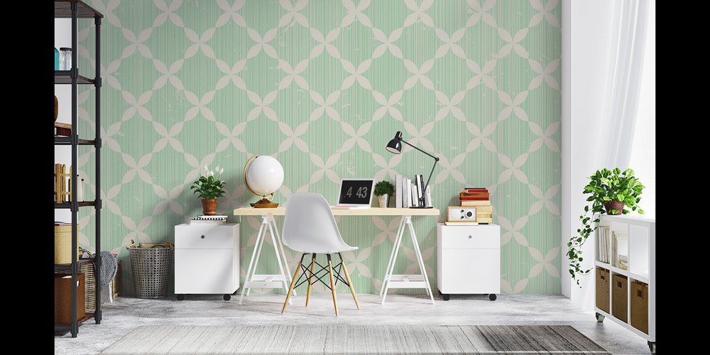 Yaprak Motifli Geometrik Desen Duvar Kağıdı 5234