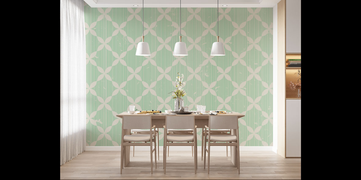 Yaprak Motifli Geometrik Desen Duvar Kağıdı 5234