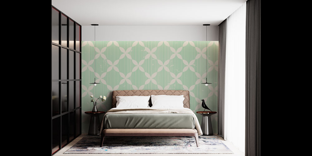 Yaprak Motifli Geometrik Desen Duvar Kağıdı 5234