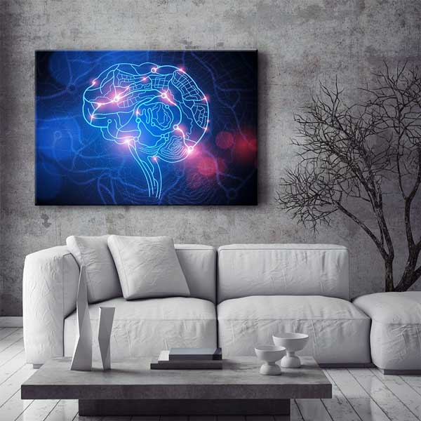 hospital-wall-art-1216-03 Nöroloji Temalı Neon Beyin Kanvas Tablo – 1216
