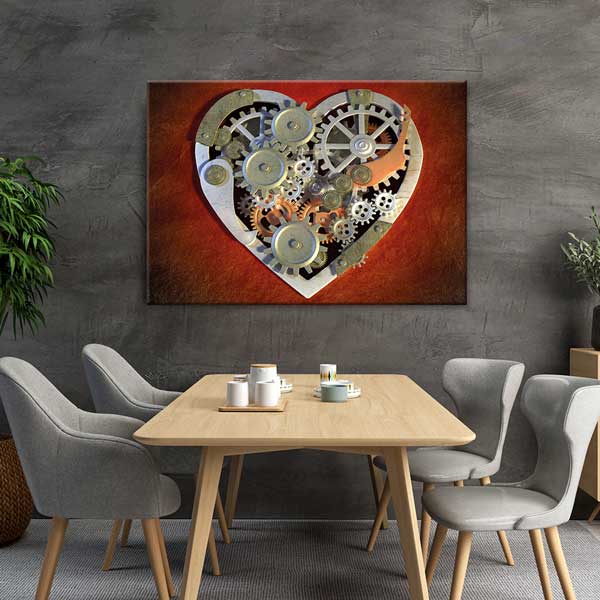 Mekanik Kalp Dişlileri Kanvas Duvar Tablosu - Steampunk Tasarım – 1473