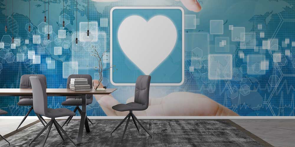 Global Sağlık Haritası ve Kalp İkonlu Duvar Giydirme 12661