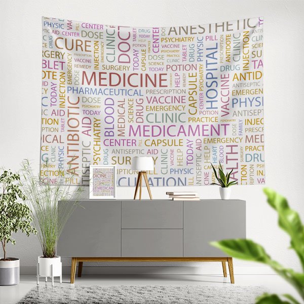 hospital-wall-art-decor-8375-00 Tıbbi Terimler Kelime Bulutu Duvar Örtüsü 8375