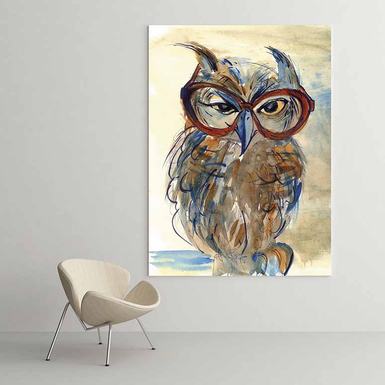 Gözlüklü Bilge Baykuş Temalı Sanatsal Duvar Tablosu – 1574