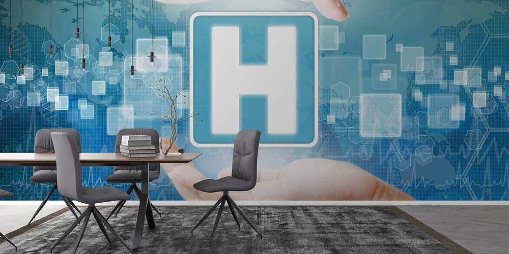 Global Sağlık Haritası ve Hastane İkonlu Duvar Giydirme 12660