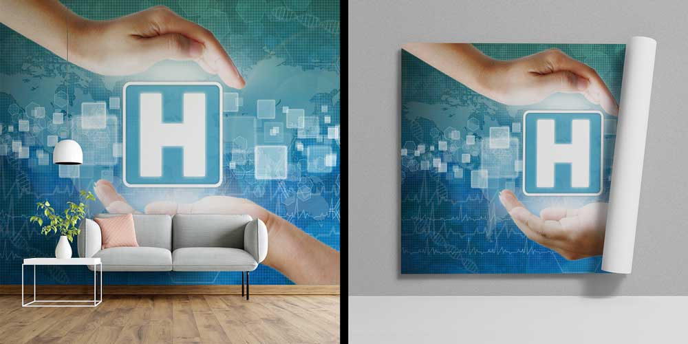 Global Sağlık Haritası ve Hastane İkonlu Duvar Giydirme 12660