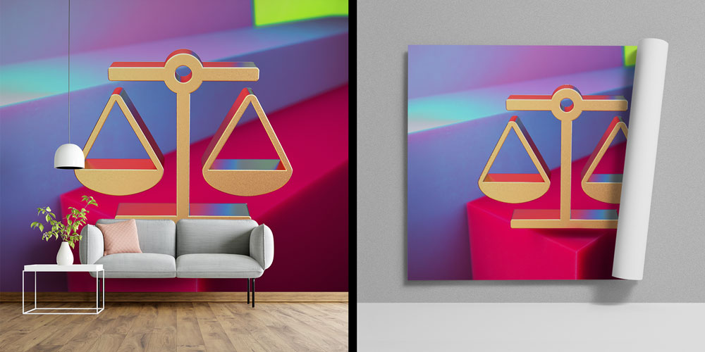Modern Renkli Hukuk Duvar Kağıdı – Adalet Terazisi Tasarımı 5282