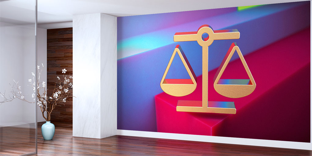 Modern Renkli Hukuk Duvar Kağıdı – Adalet Terazisi Tasarımı 5282