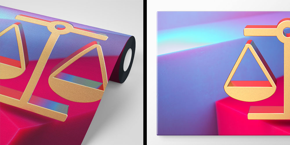 Modern Renkli Hukuk Duvar Kağıdı – Adalet Terazisi Tasarımı 5282