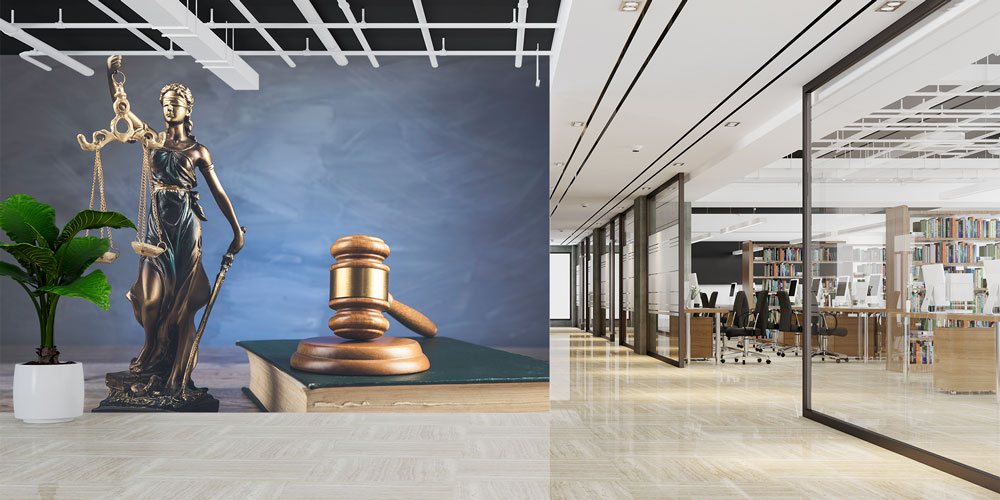 Hukuk Temalı Duvar Kağıdı – Adalet Heykeli ve Hakim Tokmağı Tasarımı 5278