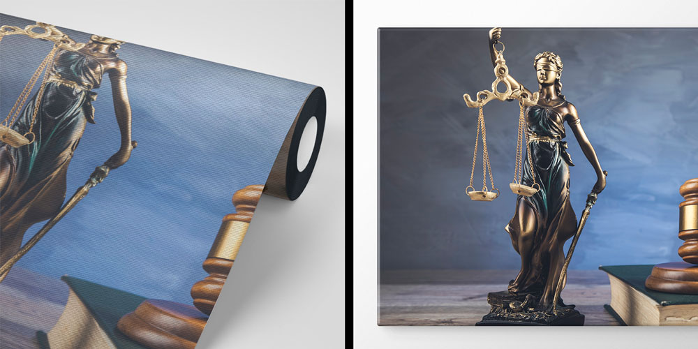 Hukuk Temalı Duvar Kağıdı – Adalet Heykeli ve Hakim Tokmağı Tasarımı 5278