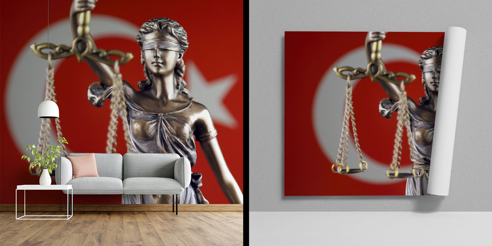 Türk Bayraklı Adalet Heykeli Hukuk Duvar Kağıdı – Hukuk Büroları için Tasarım 5285