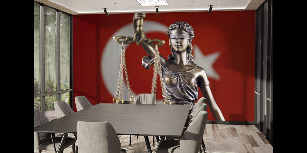 Türk Bayraklı Adalet Heykeli Hukuk Duvar Kağıdı – Hukuk Büroları için Tasarım 5285