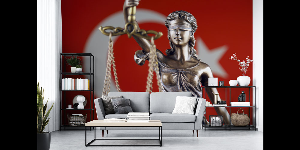 Türk Bayraklı Adalet Heykeli Hukuk Duvar Kağıdı – Hukuk Büroları için Tasarım 5285