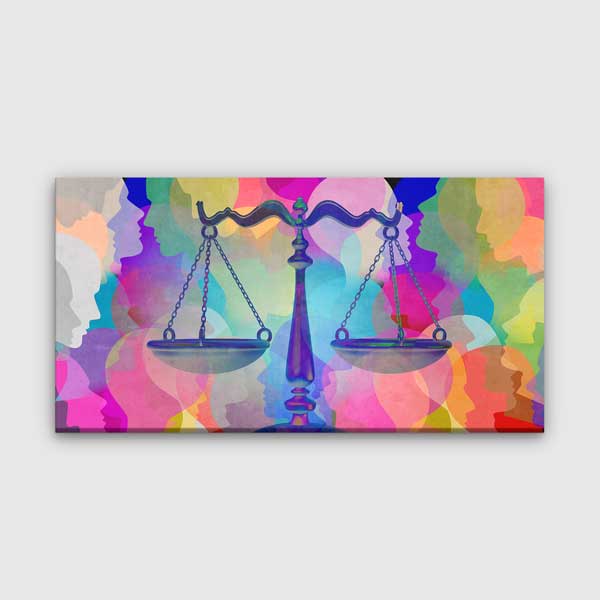 Renkli Siluetler Üzerinde Adalet Terazisi Kanvas Tablo – 5272
