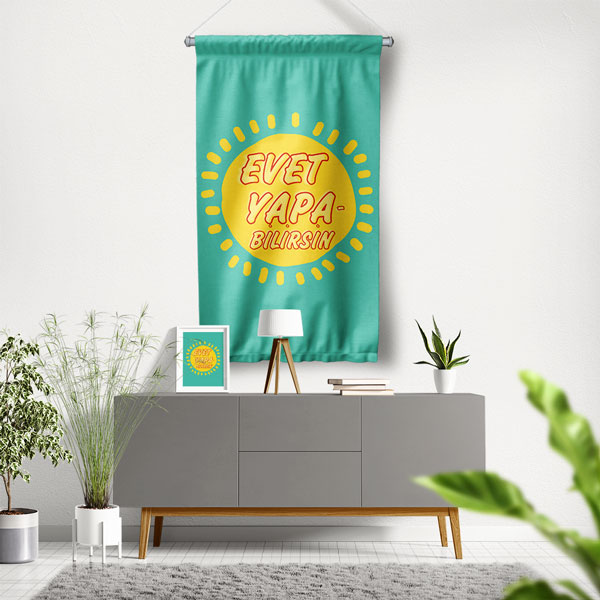 Evet Yapabilirsin Motivasyon Yazılı Duvar Flaması 7590