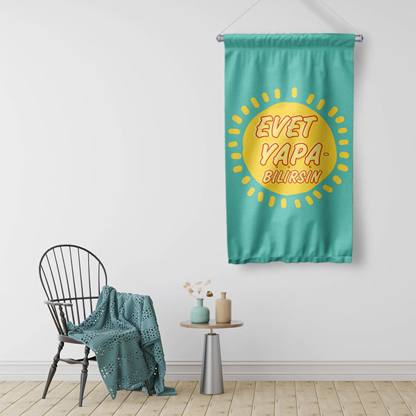 Evet Yapabilirsin Motivasyon Yazılı Duvar Flaması 7590