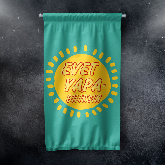 Evet Yapabilirsin Motivasyon Yazılı Duvar Flaması 7590
