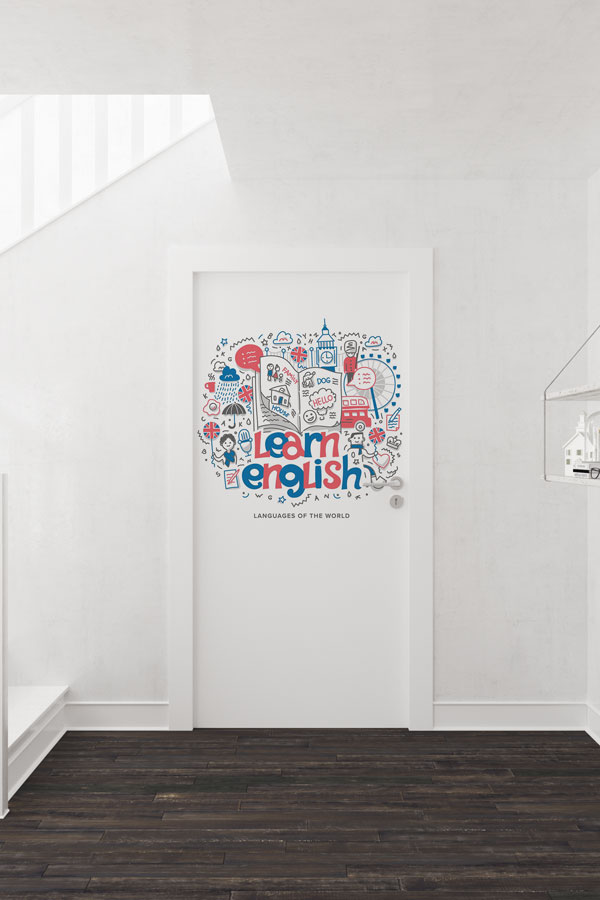 "Learn English" Temalı Dünya Dilleri Kapı Giydirme 8672