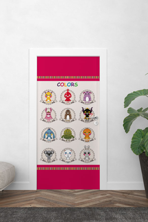 İngilizce Renkleri Öğrenme Kapı Giydirmesi - Sevimli Canavarlar 8692