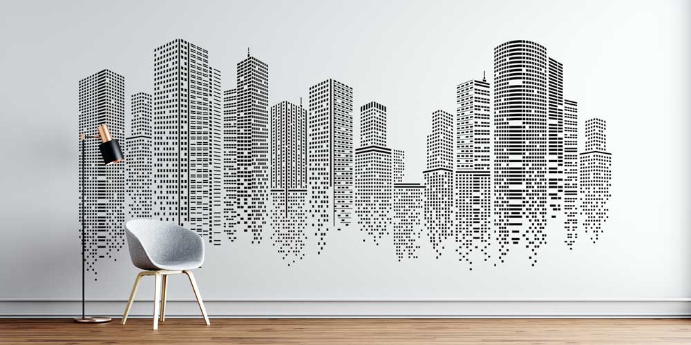 Siyah Beyaz Gökdelen Silüeti Duvar Kağıdı 5572