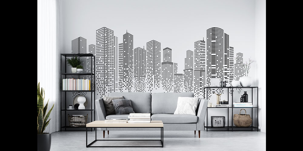 Siyah Beyaz Gökdelen Silüeti Duvar Kağıdı 5572