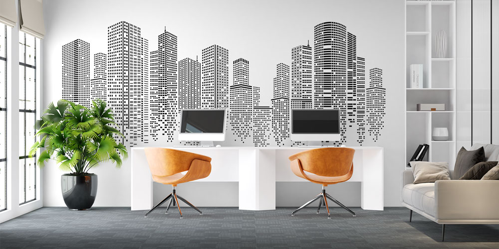 Siyah Beyaz Gökdelen Silüeti Duvar Kağıdı 5572