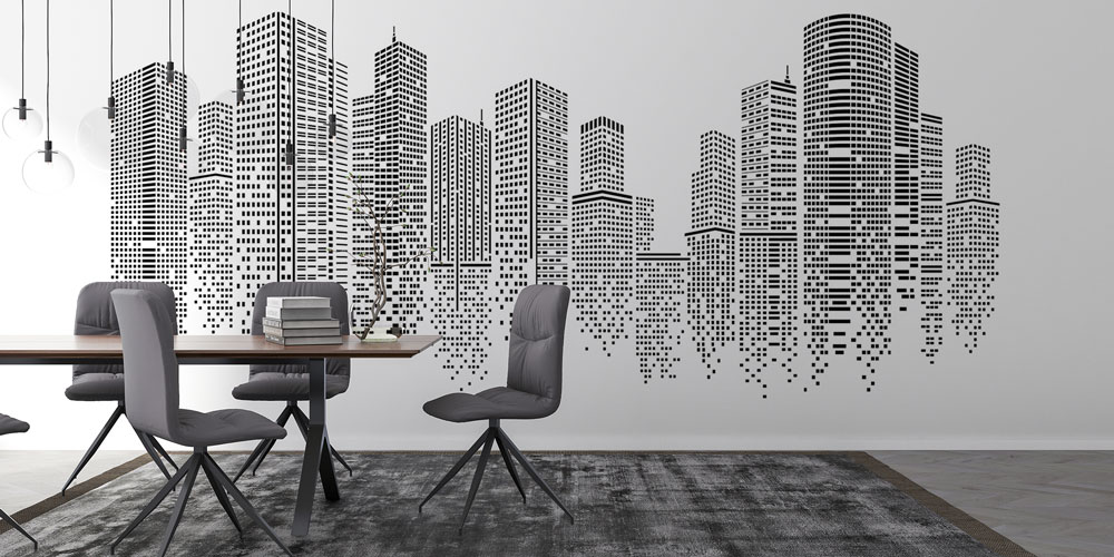 Siyah Beyaz Gökdelen Silüeti Duvar Kağıdı 5572