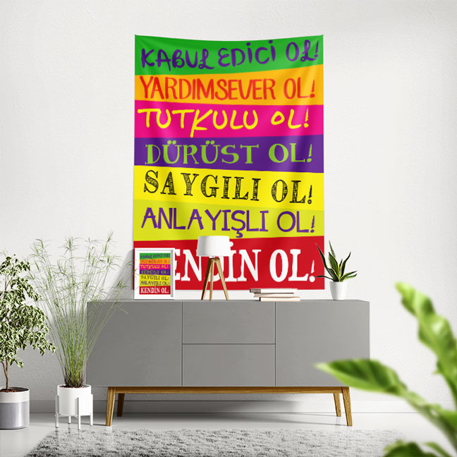 Olumlu Değerler Mesajlı İlham Verici Yazılı Duvar Örtüsü 7654