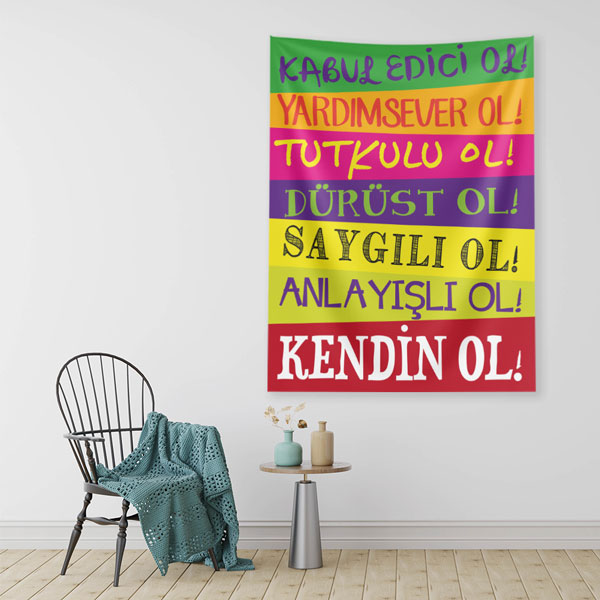 Olumlu Değerler Mesajlı İlham Verici Yazılı Duvar Örtüsü 7654