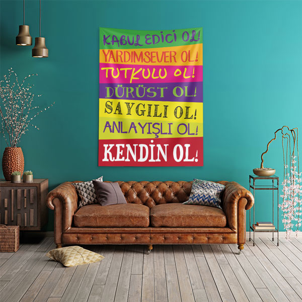 Olumlu Değerler Mesajlı İlham Verici Yazılı Duvar Örtüsü 7654