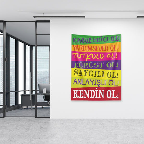 Olumlu Değerler Mesajlı İlham Verici Yazılı Duvar Örtüsü 7654