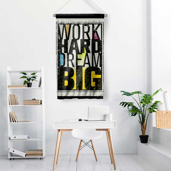 Work Hard Dream Big Siyah Duvar Flaması 7708