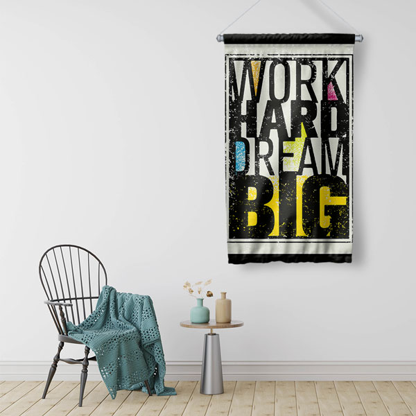 Work Hard Dream Big Siyah Duvar Flaması 7708